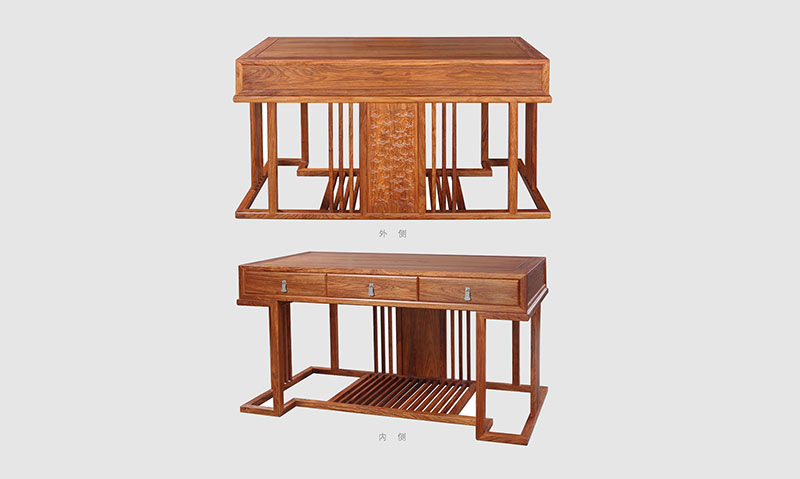 鞍山 别墅中式家居书房装修实木书桌效果图